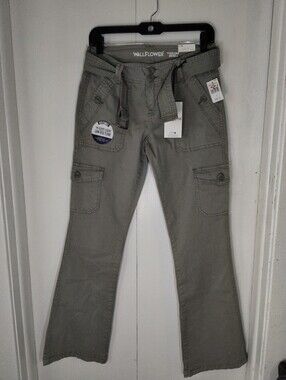 Wallflower Olive Green Flare Cargo Jeans with Belt